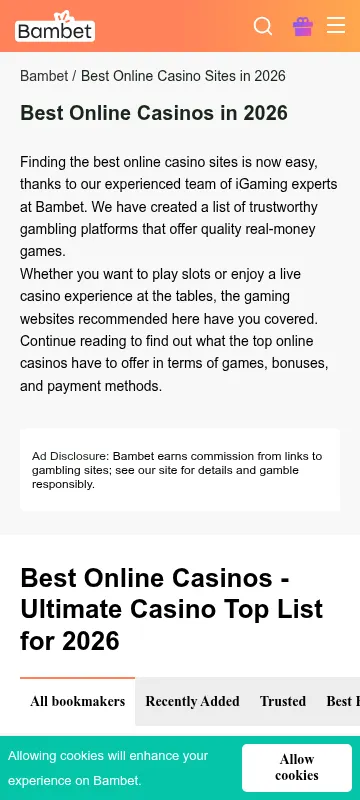Bambet Casino mobile browser experience on a smartphone
